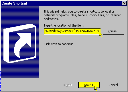 How To Create A Shortcut To Shutdown My Windows XP