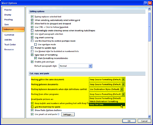 How To Set Your Own Default Paste Options With Word 2007